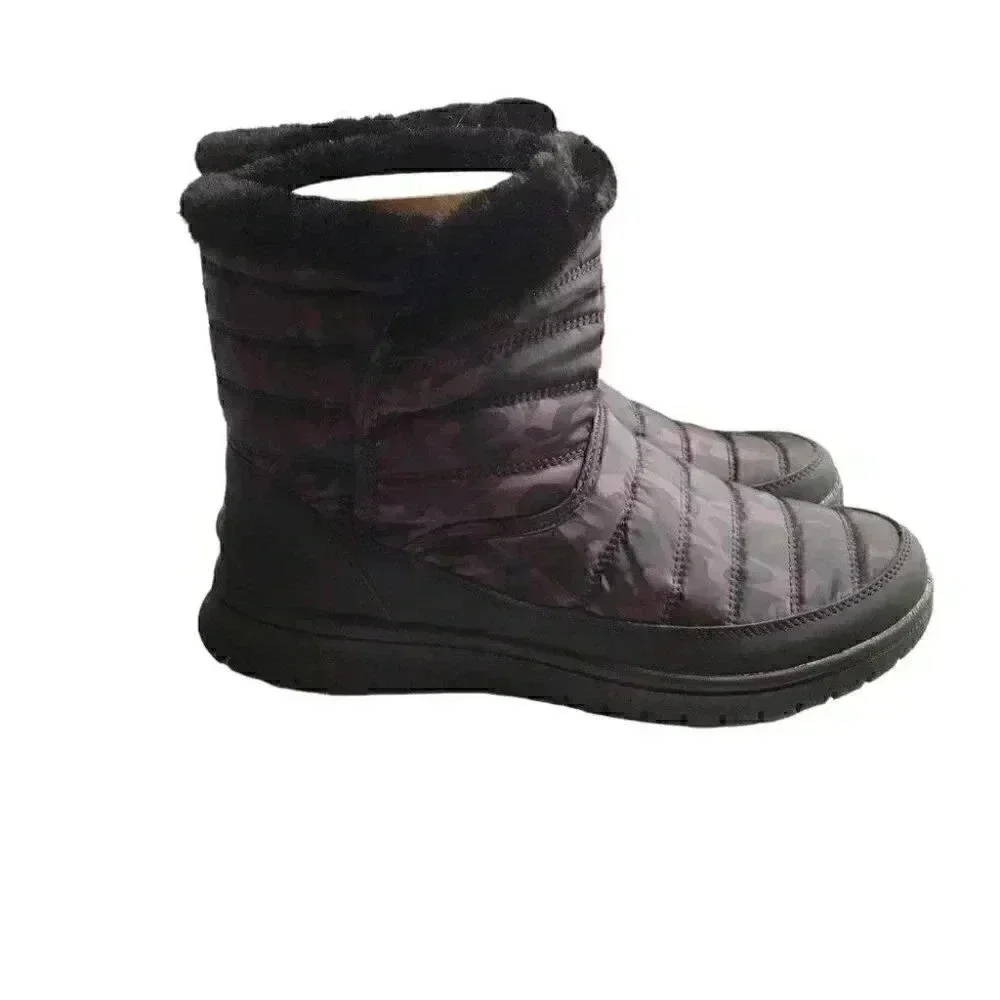 Ryka Snow Boots Womens 11 Black Suzy Quilted Camo Water Repellant Faux Fur Vegan